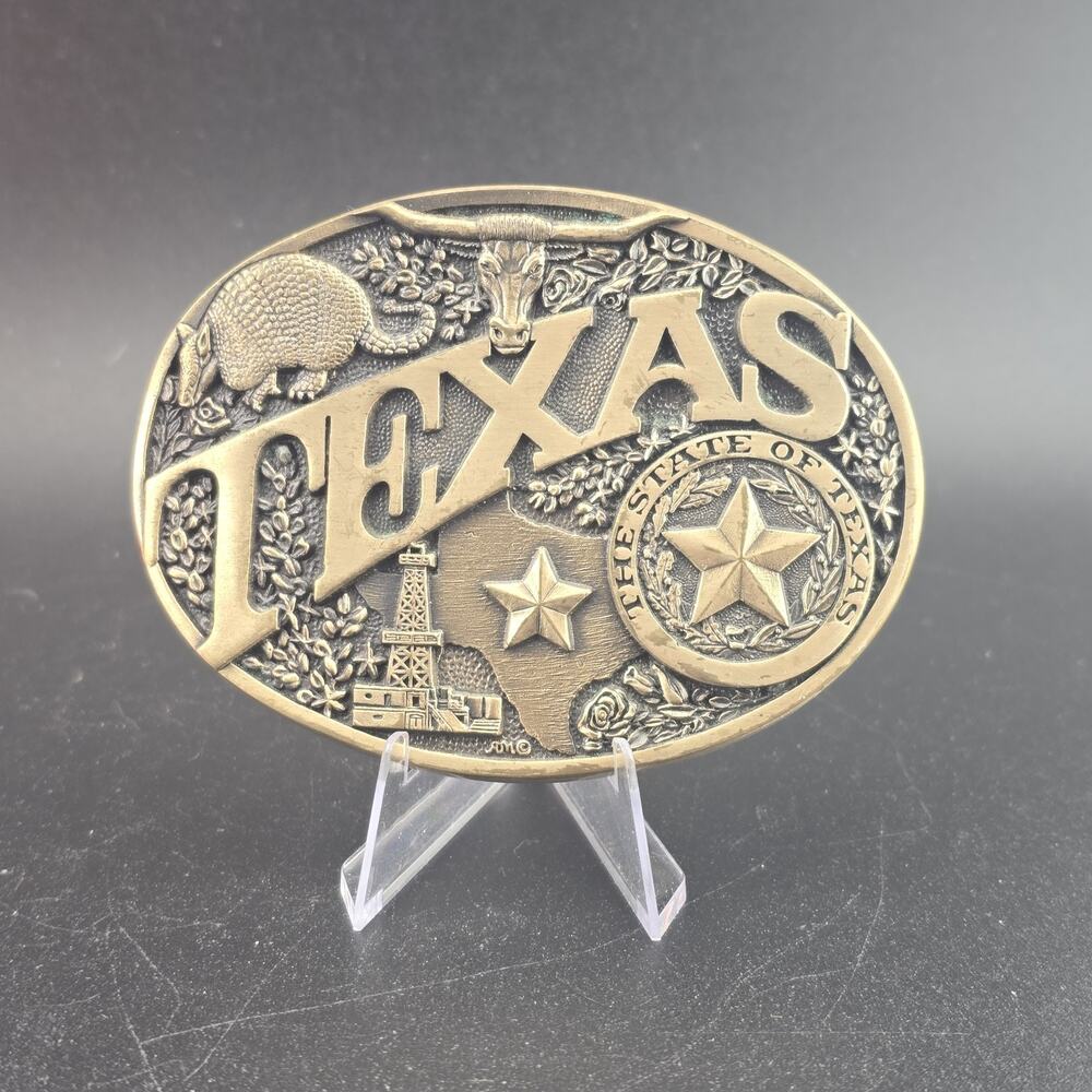 ADM First Edition The State Of Texas Solid Brass Gold Engraved Star Belt Buckle